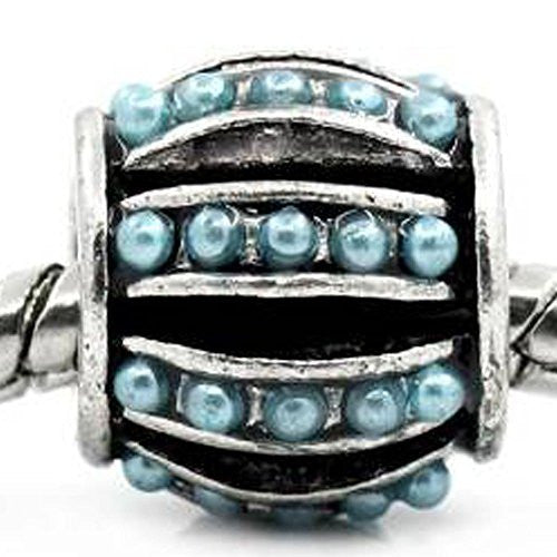 European Bead Silver Tone Spacer for Snake Chain Charm Bracelet (Light Blue) - Sexy Sparkles Fashion Jewelry - 1