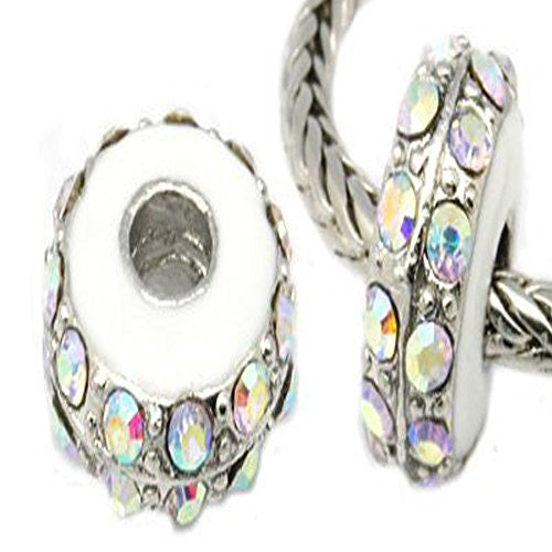 Two (2) Clear Iridescent  Rhinestone Charm Beads For Snake Chain Charm Bracelet - Sexy Sparkles Fashion Jewelry