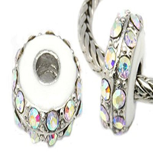 Two (2) Clear Iridescent  Rhinestone Charm Beads For Snake Chain Charm Bracelet