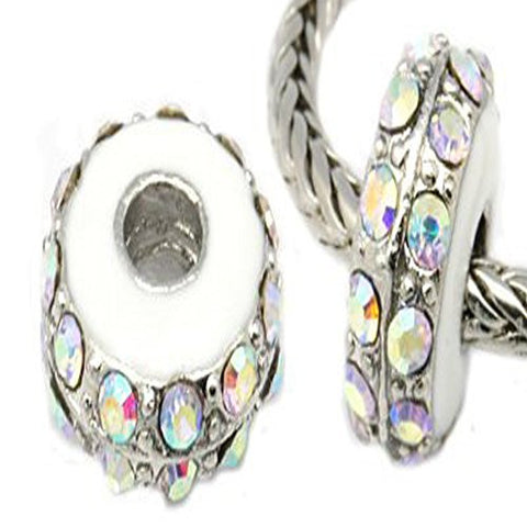 One Clear Iridescent  Rhinestone Charm Beads for Snake Chain Bracelet - Sexy Sparkles Fashion Jewelry - 1