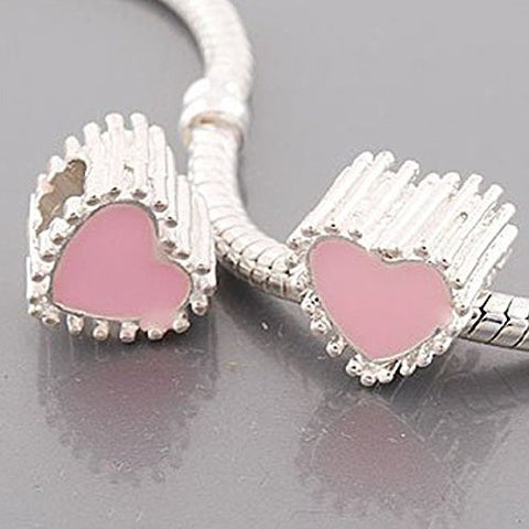 Pink Enamel Heart Charm European Bead Compatible for Most European Snake Chain Bracelet - Sexy Sparkles Fashion Jewelry - 2