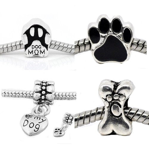 4 Dog Lovers Charm Beads For Snake Chain Bracelet - Sexy Sparkles Fashion Jewelry