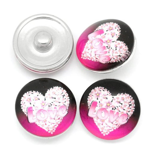 Love Flower Heart Design Glass Chunk Charm Button Fits Chunk Bracelet - Sexy Sparkles Fashion Jewelry - 3