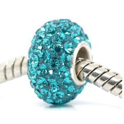 Blue Aqua Element Pave Silver Tone European Bead Charms - Sexy Sparkles Fashion Jewelry - 1