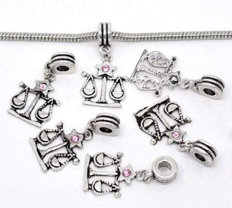 Libra Zodiac Charm W/pink Crystal Dangle Bead for Snake Bracelets - Sexy Sparkles Fashion Jewelry - 2