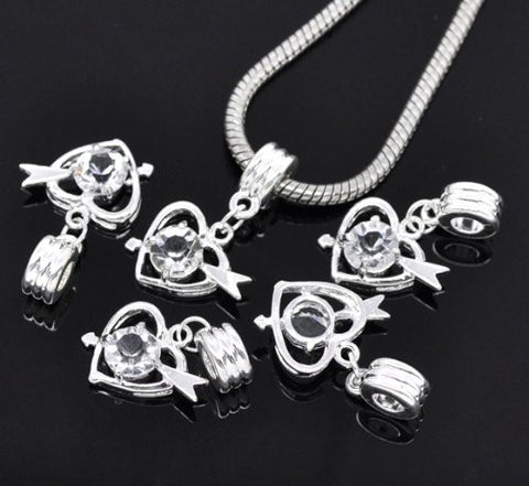 Clear Rhinestone Qupid Heart Dangle Charm European Bead Compatible for Most European Snake Chain Bracelet - Sexy Sparkles Fashion Jewelry - 3