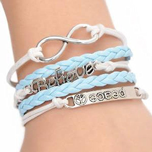 Leatheroid Braiding Bracelet Mixed W/Antique Silver Infinity Symbol & Rectangle Findings 20cm(7 7/8")long