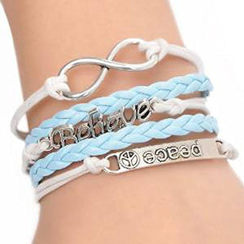 Leatheroid Braiding Bracelet Mixed W/Antique Silver Infinity Symbol & Rectangle Findings 20cm(7 7/8")long - Sexy Sparkles Fashion Jewelry - 1