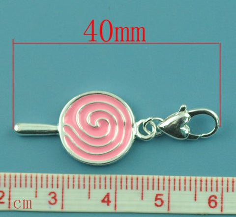 Clip on Lollipop Charm with Pink Enamel Pendant for European Jewelry w/ Lobster Clasp - Sexy Sparkles Fashion Jewelry - 3