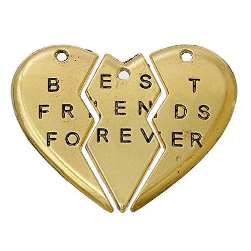 BFF Best Friends Forever 3pc Split Heart Pendant for Necklace