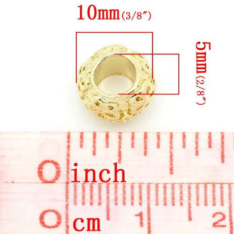 Two(2) Gold Tone Round Bead Charm Spacer European Bead Compatible for Most European Snake Chain Bracelet - Sexy Sparkles Fashion Jewelry - 2