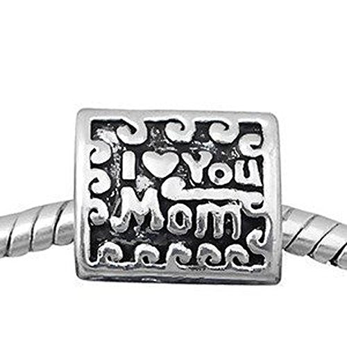I Love You Mom 3 Sided European Bead Compatible for Most European Snake Chain Charm Bracelet