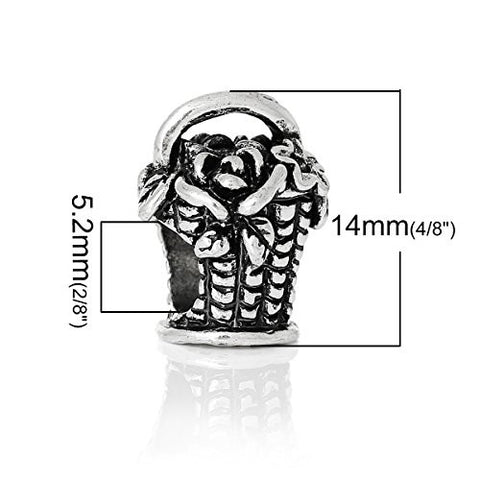 Flowers Basket Charm Bead Silver Tone - Sexy Sparkles Fashion Jewelry - 2