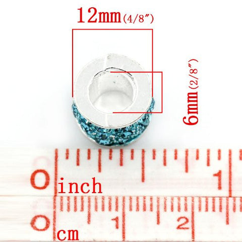 Blue Cylinder Charm w/  Rhinestones European Bead Compatible for Most European Snake Chain Bracelet - Sexy Sparkles Fashion Jewelry - 2