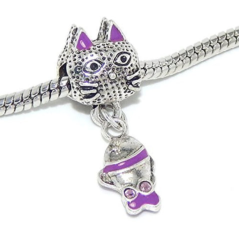 Purple Cat with Fish Bead Compatible for Most European Snake Chain Bracelet - Sexy Sparkles Fashion Jewelry - 2