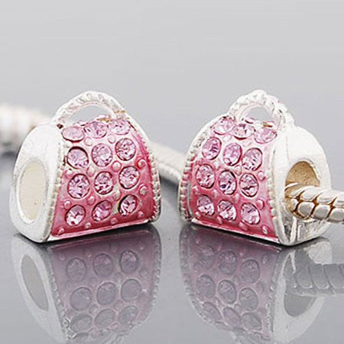 Purse W/Pink  Crystals For Snake Chain Charm Bracelet - Sexy Sparkles Fashion Jewelry