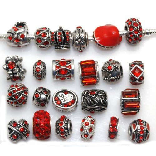 Ten (10) of Assorted Shades of Red Crystal Rhinestones Beads for Snake Chain Charm Bracelet
