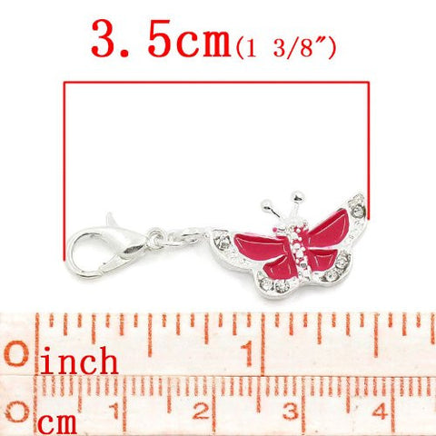 Butterfly Charm W/clear  Crystals Clip on Charm Pendant w/ Lobster Clasp - Sexy Sparkles Fashion Jewelry - 3