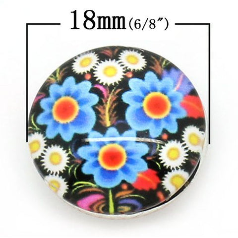 Multi Flower Pattern Glass Chunk Charm Button Fits Chunk Bracelet 18mm for Noosa Style Bracelet - Sexy Sparkles Fashion Jewelry - 2