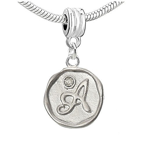 Letter A Carved W/ Clear  Crystal Charm Bead