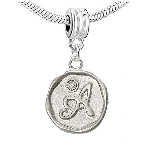 Letter A Carved W/ Clear  Crystal Charm Bead - Sexy Sparkles Fashion Jewelry