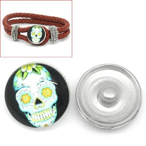 Skull Design Glass Chunk Charm Button Fits Chunk Bracelet 18mm for Noosa Style Chunk Leather Bracelet - Sexy Sparkles Fashion Jewelry - 4