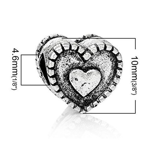 Carved Heart Charm Compatible with European Snake Chain Charm Bracelet - Sexy Sparkles Fashion Jewelry - 3