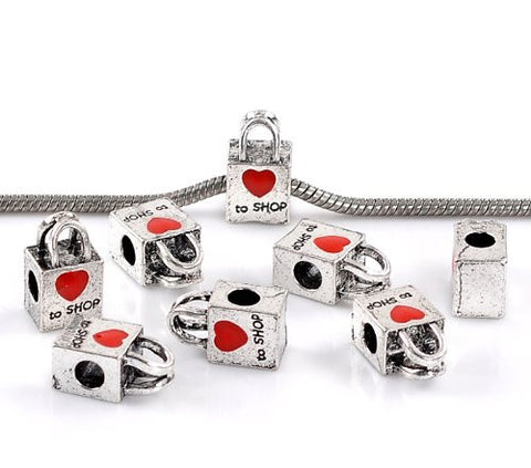 "Love to Shop" Bag Charm European Bead Compatible for Most European Snake Chain Bracelet - Sexy Sparkles Fashion Jewelry - 2
