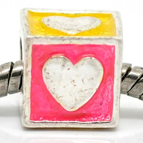 Enamel Love Heart Cube Charm Bead Charm Spacer For Snake Chain Charm Bracelet