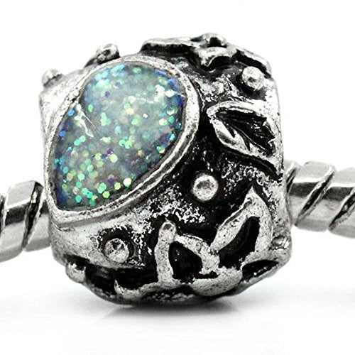 Glitter Inspirational Flower Charm Spacer Bead for Snake Chain Bracelet (Light Blue) - Sexy Sparkles Fashion Jewelry - 1