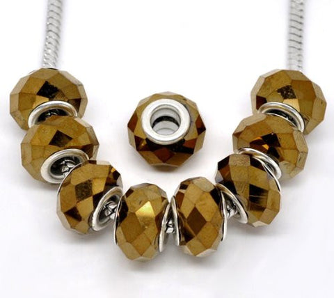 Beautiful Brass Faceted Glass Bead Charm European Bead Compatible for Most European Snake Chain Bracelet - Sexy Sparkles Fashion Jewelry - 2