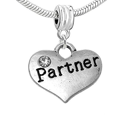 Partner Heart Love Dangle Charm European Bead Compatible for Most European Snake Chain Bracelet