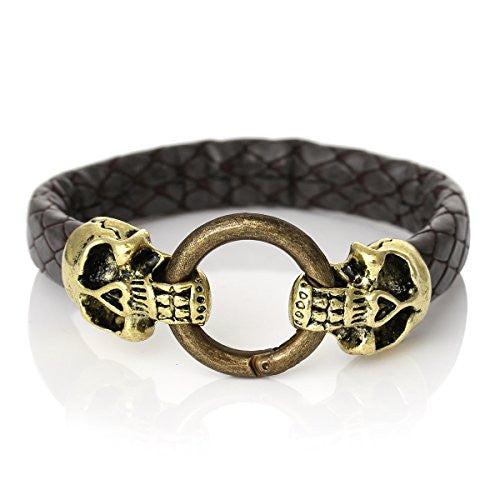 Dark Grey skull Snake Style Fashion Bracelet with Snake Clasp 22cm X1.5cm(8 5/8 X 5/8) - Sexy Sparkles Fashion Jewelry - 1