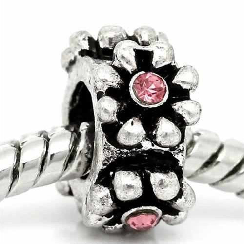Pink  Rhinestone Flower Charm European Bead Compatible for Most European Snake Chain Bracelet - Sexy Sparkles Fashion Jewelry - 1