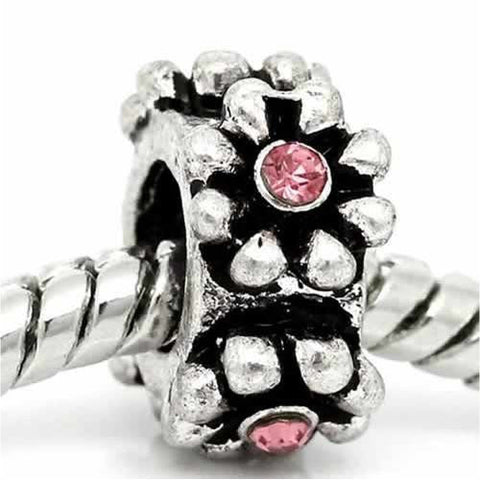 Pink  Rhinestone Flower Charm European Bead Compatible for Most European Snake Chain Bracelet - Sexy Sparkles Fashion Jewelry - 1