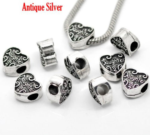 Daughter Heart Charm European Bead Compatible for Most European Snake Chain Bracelet - Sexy Sparkles Fashion Jewelry - 2