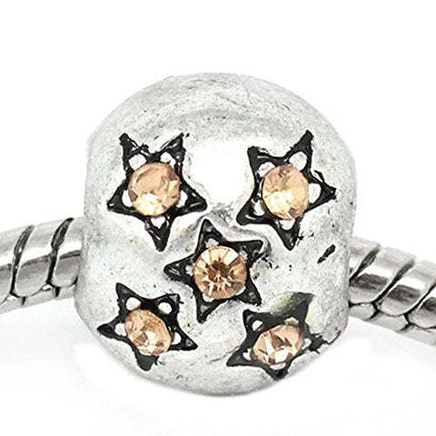 European Charm Beads Antique Silver Star Carved Pale Yellow Rhinestone - Sexy Sparkles Fashion Jewelry - 1