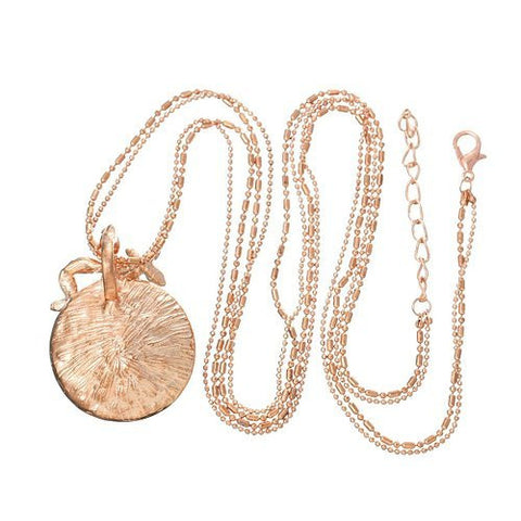 Rose Gold Tone Ball Chain Necklace Round Pendant Butterfly w/ Clear Rhinestones and Lobster Clasp - Sexy Sparkles Fashion Jewelry - 2