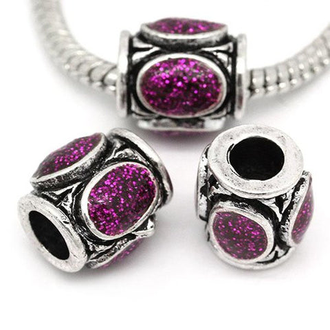 Glitter Purple Enamel Charm European Bead Compatible for Most European Snake Chain Bracelet - Sexy Sparkles Fashion Jewelry - 2