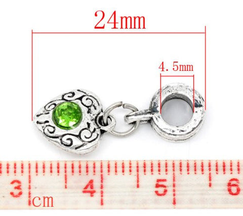 Heart Green Birthstone May Dangle Charms for Snake Chain Bracelet - Sexy Sparkles Fashion Jewelry - 2