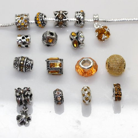 Ten (10) of Assorted Shades of Gold Yellow Crystal Rhinestones Beads for Snake Chain Charm Bracelet - Sexy Sparkles Fashion Jewelry - 2