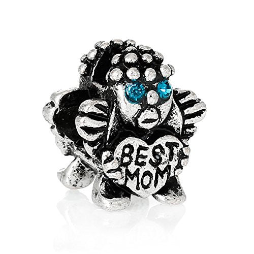 Child Holding Best Mom Heart with Blue Rhinestones Bead Compatible for Most European Snake Chain Braceletpacer - Sexy Sparkles Fashion Jewelry - 1