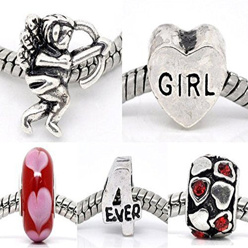 5 Charms Be My Valentine Love Heart Murano Glass Charm Beads For Snake Chain Bracelet
