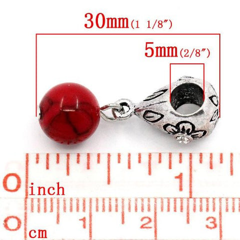 Red Dangle Ball with Rhinestones Bead Charm Spacer for Snake Chain Charm Bracelets - Sexy Sparkles Fashion Jewelry - 2