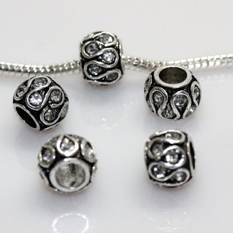 Clear Rhinestones Swirl Design Charm Compatible with European Snake Chain Charm Bracelet - Sexy Sparkles Fashion Jewelry - 2