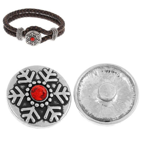Chunk Snap Buttons Fit Chunk Bracelet Round Antique Silver Red Rhinestone Christmas Snowflake Carved 20mm - Sexy Sparkles Fashion Jewelry - 2