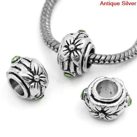 Flower Design W/Blue Rhinestone Charm European Bead Compatible for Most European Snake Chain Bracelet - Sexy Sparkles Fashion Jewelry - 2