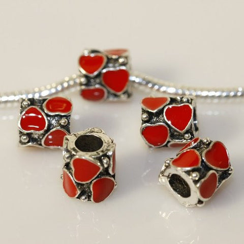 Red Enamel Hearts on Charm European Bead Compatible for Most European Snake Chain Bracelet - Sexy Sparkles Fashion Jewelry - 2