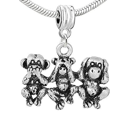 Speak No Evil See No Evil Hear No Evil Monkeys Dangle Charm European Bead Compatible for Most European Snake Chain Bracelet - Sexy Sparkles Fashion Jewelry