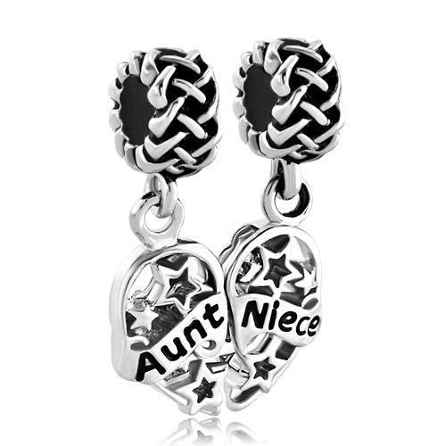 1 Pair Aunt Niece Heart Love European Bead Compatible for Most European Snake Chain Charm Bracelet